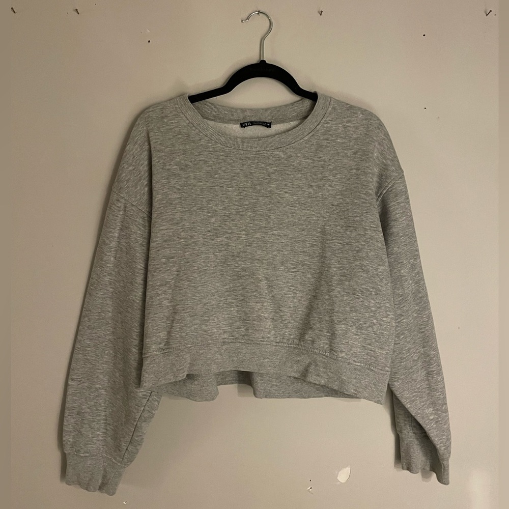 Zara Grey Cropped Sweatshirt